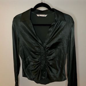 ZARA - SATIN EFFECT BLOUSE - GREEN